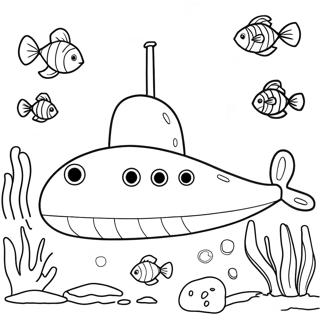 カラフルな潜水艦の水中シーンの塗り絵 ぬりえ