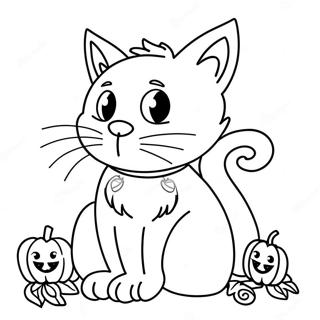 ハロウィンの黒猫 ぬりえ