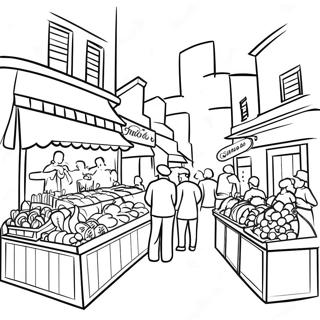 カラフルなフランスの市場のシーンの塗り絵 ぬりえ