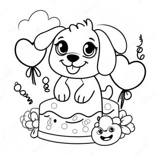 かわいい子犬の誕生日祝いの塗り絵 ぬりえ