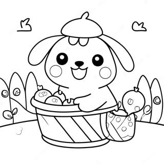 ピクニックバスケットを持ったポムポムプリンの塗り絵 ぬりえ