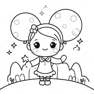 風船を持った幸せなかわいい女の子の塗り絵 ぬりえ