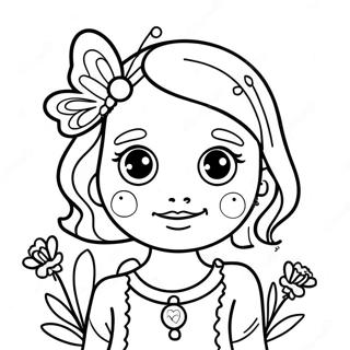 蝶を持つ Whimsical な女の子 塗り絵 ぬりえ