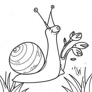花と一緒の幸せなカタツムリの塗り絵 ぬりえ