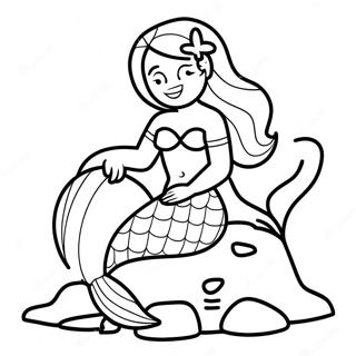 岩に座るエレガントな人魚の塗り絵 ぬりえ
